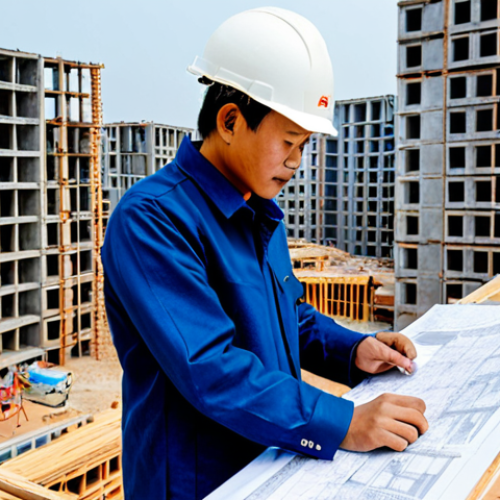 Home 9 **
"A Vietnamese architect in professional attire, reviewing blueprints on a construction site in Hanoi, with a focus on modular design elements and cost-effective materials like unburnt bricks. The background shows partially completed buildings utilizing prefabricated components. The scene is brightly lit, emphasizing sustainability and efficiency. fully clothed, safe for work, appropriate content, perfect anatomy, natural proportions, professional architecture photography, high quality, modest."
**